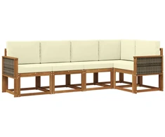 Lauko sofos komplektas su pagalve 5 pcs Natūralus ir grietinėlė