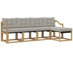 Lauko sofos komplektas su pagalve 5 pcs Balta ir šviesiai pilka