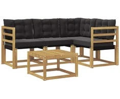Lauko sofos komplektas su pagalve 5 pcs Balta ir juoda