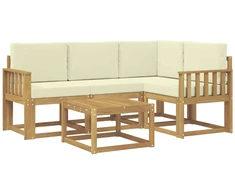 Lauko sofos komplektas su pagalve 5 pcs Balta ir kreminė