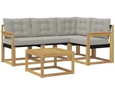 Lauko sofos komplektas su pagalve 5 pcs Balta ir šviesiai pilka