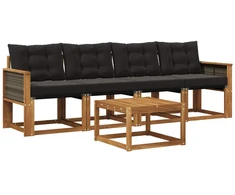 Lauko sofos komplektas su pagalve 5 pcs Natūrali ir juoda