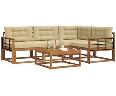 Lauko sofos komplektas su pagalve 5 pcs Natūralus ir bežinis