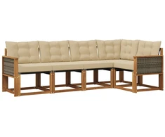 Lauko sofos komplektas su pagalve 5 pcs Natūralus ir bežinis