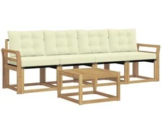 Lauko sofos komplektas su pagalve 5 pcs Balta ir kreminė