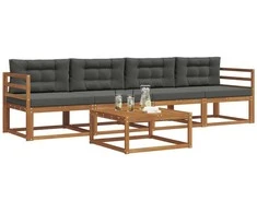 Lauko sofos komplektas su pagalve 5 pcs Natūralus ir antracitas