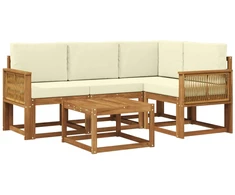 Lauko sofos komplektas su pagalve 5 pcs Natūralus ir grietinėlė