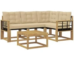 Lauko sofos komplektas su pagalve 5 pcs Balta ir kreminė