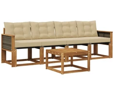 Lauko sofos komplektas su pagalve 5 pcs Natūralus ir bežinis