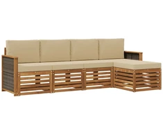 Lauko sofos komplektas su pagalve 5 pcs Natūralus ir bežinis