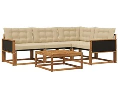 Lauko sofos komplektas su pagalve 5 pcs Natūralus ir bežinis