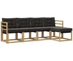 Lauko sofos komplektas su pagalve 5 pcs Balta ir juoda