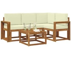 Lauko sofos komplektas su pagalve 5 pcs Natūralus ir grietinėlė