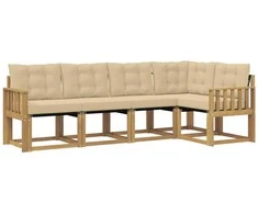 Lauko sofos komplektas su pagalve 5 pcs Balta ir kreminė