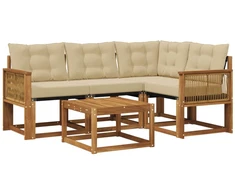 Lauko sofos komplektas su pagalve 5 pcs Natūralus ir bežinis