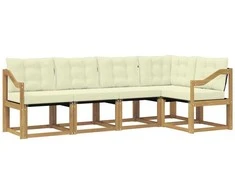 Lauko sofos komplektas su pagalve 5 pcs Balta ir kreminė