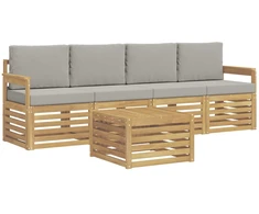 Lauko sofos komplektas su pagalve 5 pcs Balta ir šviesiai pilka