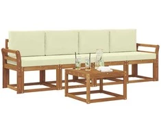 Lauko sofos komplektas su pagalve 5 pcs Natūralus ir grietinėlė