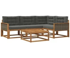 Lauko sofos komplektas su pagalve 5 pcs Natūralus ir antracitas