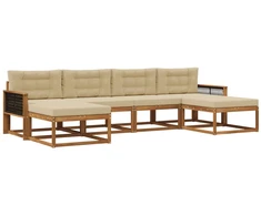 Lauko sofos komplektas su pagalve 6 pcs Natūralus ir bežinis