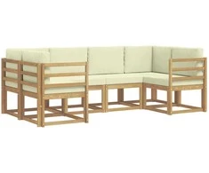 Lauko sofos komplektas su pagalve 6 pcs Balta ir kreminė