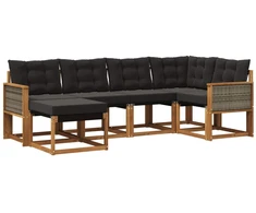 Lauko sofos komplektas su pagalve 6 pcs Natūrali ir juoda