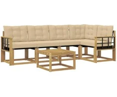 Lauko sofos komplektas su pagalve 6 pcs Balta ir kreminė