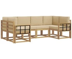 Lauko sofos komplektas su pagalve 6 pcs Balta ir kreminė
