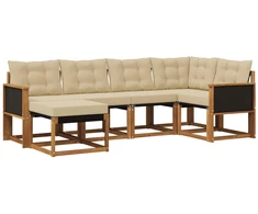 Lauko sofos komplektas su pagalve 6 pcs Natūralus ir bežinis