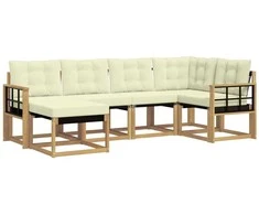Lauko sofos komplektas su pagalve 6 pcs Balta ir kreminė