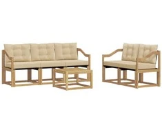 Lauko sofos komplektas su pagalve 6 pcs Balta ir kreminė