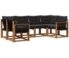 Lauko sofos komplektas su pagalve 6 pcs Natūrali ir juoda