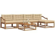 Lauko sofos komplektas su pagalve 6 pcs Natūralus ir bežinis