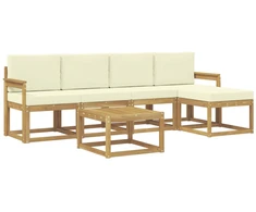 Lauko sofos komplektas su pagalve 6 pcs Balta ir kreminė