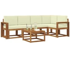 Lauko sofos komplektas su pagalve 6 pcs Natūralus ir grietinėlė