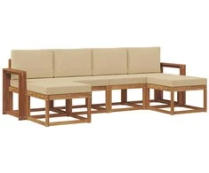 Lauko sofos komplektas su pagalve 6 pcs Natūralus ir bežinis