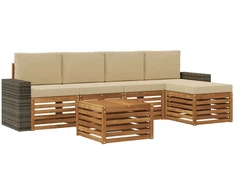 Lauko sofos komplektas su pagalve 6 pcs Natūralus ir bežinis