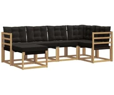 Lauko sofos komplektas su pagalve 6 pcs Balta ir juoda