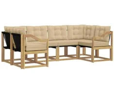 Lauko sofos komplektas su pagalve 6 pcs Balta ir kreminė