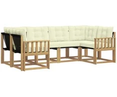 Lauko sofos komplektas su pagalve 6 pcs Balta ir kreminė