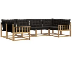 Lauko sofos komplektas su pagalve 6 pcs Balta ir juoda