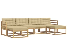 Lauko sofos komplektas su pagalve 6 pcs Balta ir kreminė