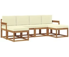 Lauko sofos komplektas su pagalve 6 pcs Natūralus ir grietinėlė