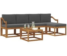 Lauko sofos komplektas su pagalve 6 pcs Natūralus ir antracitas