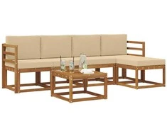 Lauko sofos komplektas su pagalve 6 pcs Natūralus ir bežinis