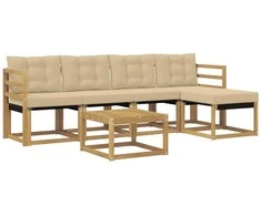 Lauko sofos komplektas su pagalve 6 pcs Balta ir kreminė