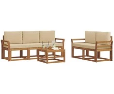Lauko sofos komplektas su pagalve 6 pcs Natūralus ir bežinis