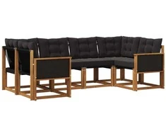 Lauko sofos komplektas su pagalve 6 pcs Natūrali ir juoda