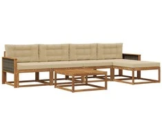 Lauko sofos komplektas su pagalve 6 pcs Natūralus ir bežinis
