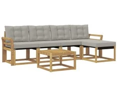 Lauko sofos komplektas su pagalve 6 pcs Balta ir šviesiai pilka